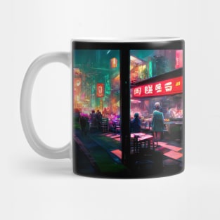 Busy Ramen Stall - Cyberpunk Cityscape Mug